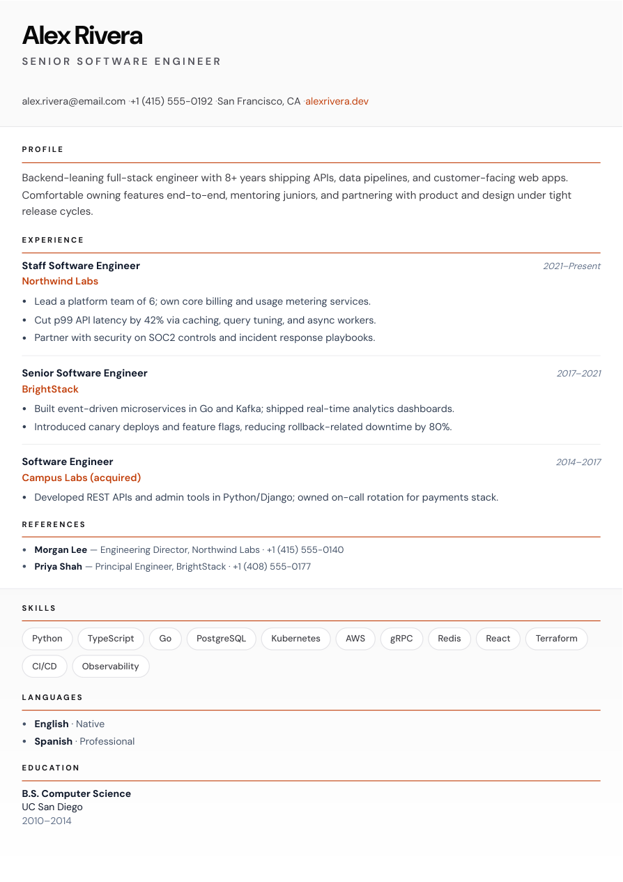 Classic ATS-optimized resume template by the AI resume builder