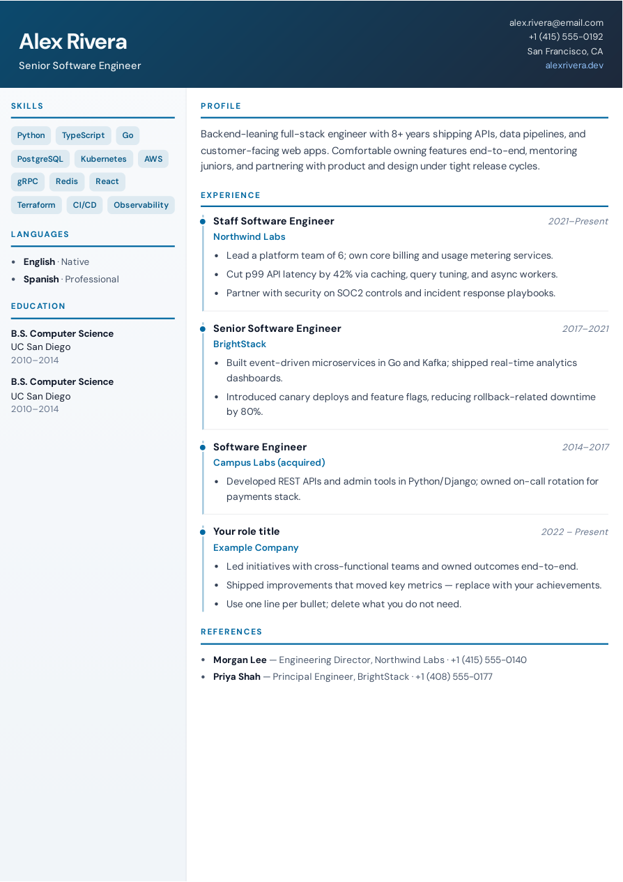 Professional ATS-optimized resume template by the resume AI generator